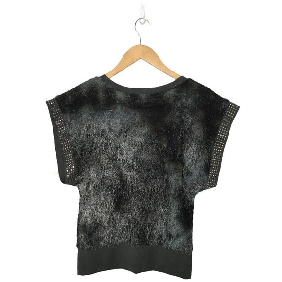 213 By Michelle Kim Studded Eyelash Short Sleeve Sweater Black Gray S - Picture 6 of 8